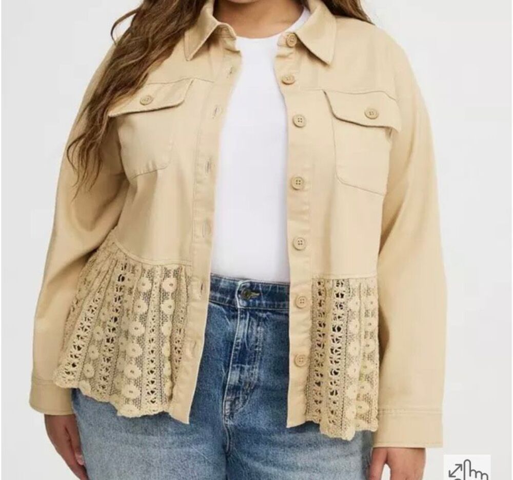 NWT Torrid plus size taupe lease peplum button up jacket 6X read description